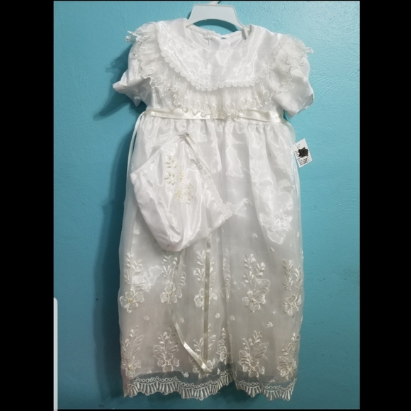 Embroidered Organza Christening Gown